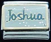Joshua in blue on white sparkly background - Italian charm